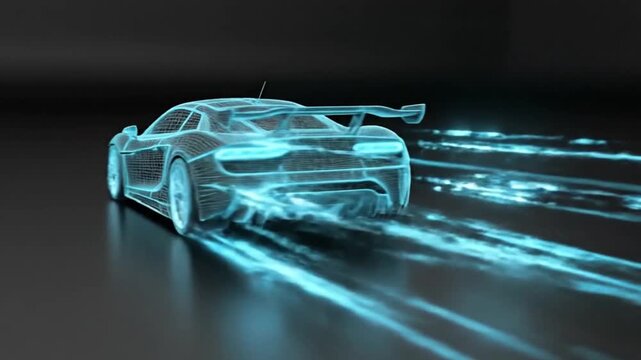 Wireframe Sports Car Design 3D Rendering Blue Mesh
