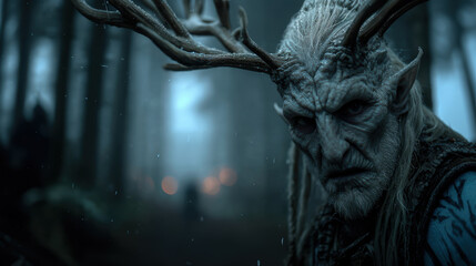 Evil spirit of the forest, undead creature with deer's antlers