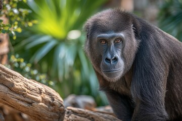 Fototapeta premium Primate Observing Quietly From Tree Branch in Natural Habitat 2D Scene