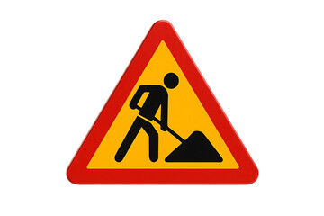 Triangle road construction warning sign symbol representing caution traffic work zone danger and safety alert icon design isolated on transparent background minimal render illustration