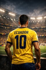 Ecuador Football Player Number 10 Standing in Confetti Stadium