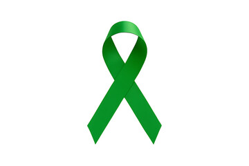 Green awareness ribbon representing health support and cause care symbol isolated on transparent background