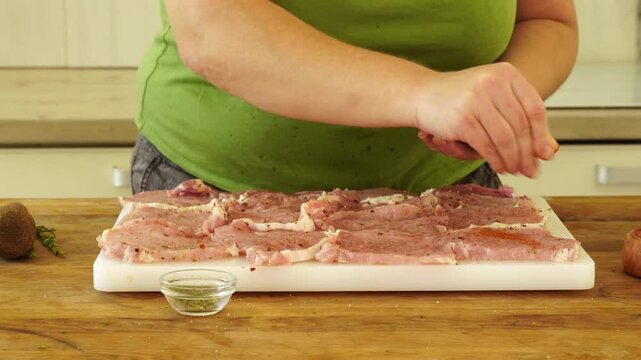 Meat marinade and seasoning process at the kitchen
