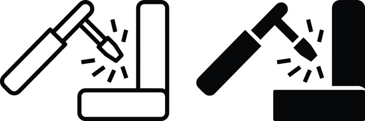 Stylized icons of robotic arms performing welding or cutting for industrial automation and manufacturing visuals