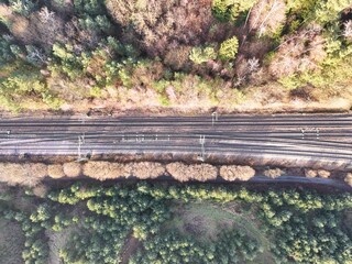 Aerial Drone View of Railway Tracks in Rural Landscape