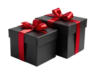 Obraz premium Two elegant gift boxes wrapped in red ribbons and bows, perfect for special occasions