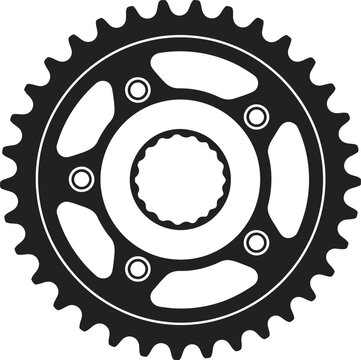 Professional black bicycle chainring vector icon. Minimalist flat design featuring a detailed gear silhouette, perfect for cycling branding, bike shop logos, and repair graphics. High-quality design.