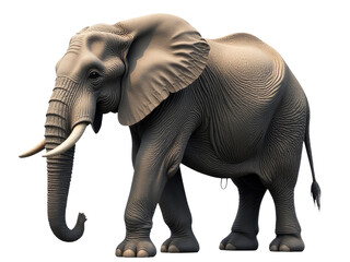 Obraz premium A single elephant with prominent tusks stands in front of a plain white background