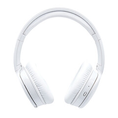 Modern white wireless over ear headphones with soft cushions and bluetooth technology for music listening and audio entertainment accessory electronic gadget isolated on transparent background