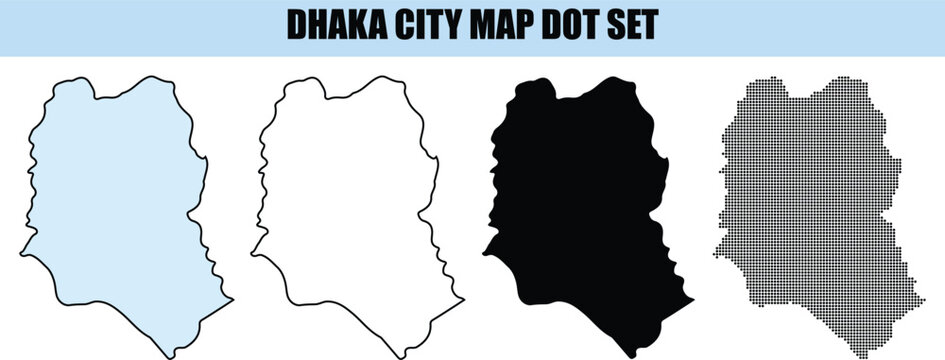 Dhaka City Map Silhouette Set in Various Colors and Styles By Illustration