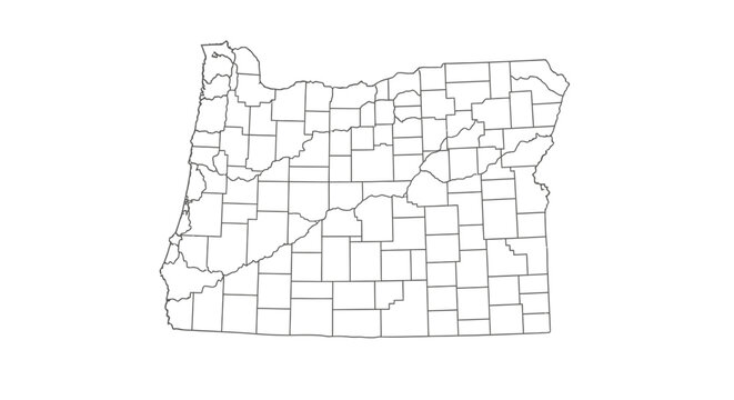 Outline Map of Oregon State with County Borders, US Geography Illustration on Isolated White Background.