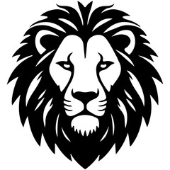 Obraz premium Black and white lion head vector illustration showing a powerful wild animal face