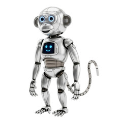 Fototapeta premium A futuristic metallic monkey automaton with gleaming blue eyes and a friendly digital display
