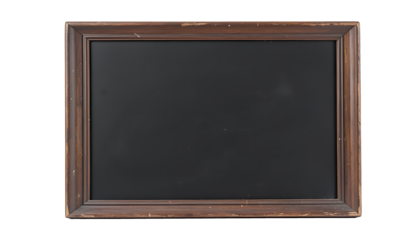 Vintage wooden frame with empty blackboard surface suitable for text mockup messages or announcements isolated on transparent background, png