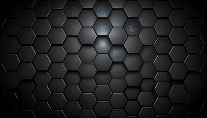 Futuristic Black Hexagon Wall with Grunge Texture and Spotlight Effect