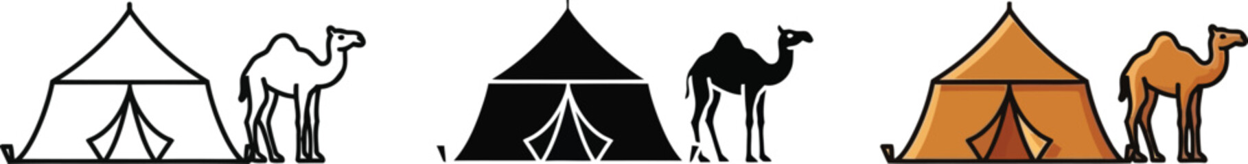 Set of desert tent and camel icons representing travel and nomadic life perfect for adventure or cultural themes © Ahmad