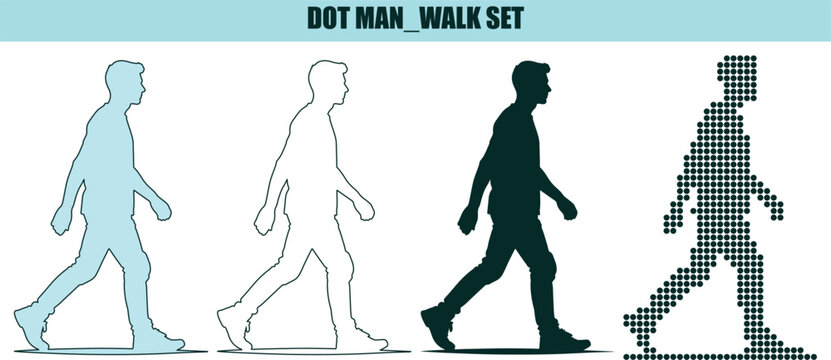 Man Walking Silhouette Set with Various Styles and Techniques By Illustration