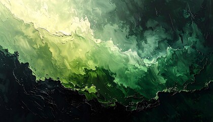 Abstract fluid art with shades of green, yellow, and black, creating an ethereal flow