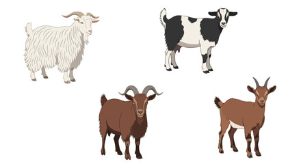 Fototapeta premium Farm animals goat cow illustration set for agriculture design