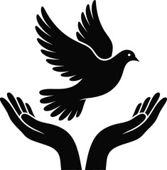Obraz premium Peace Dove Released from Hands Silhouette