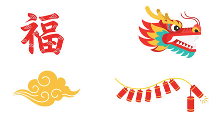 Obraz premium Vibrant Chinese New Year decorations with dragon and lanterns