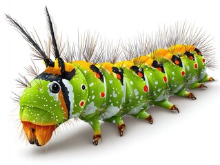 Vibrant illustration of a colorful caterpillar on a clean white background