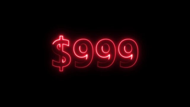 Neon Red Dollar Sign 999 Glowing Digital Price Tag Abstract Background glowing 999 bright red neon d