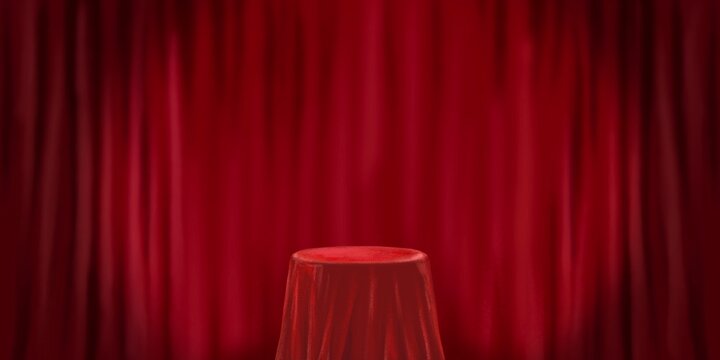 red curtain on stage with spotlight illustration Circus, movie theater, vintage, show, event, magic show hand-drawn background

