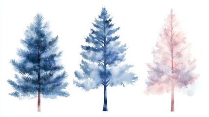 Fototapeta premium Beautiful abstract pine trees in watercolor style for wedding invitation and decor with a simple white background