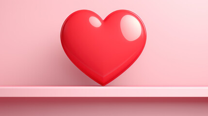 Valentine's Day card with shiny 3D heart in pink studio room