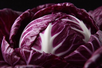 Obraz premium Fresh red cabbage in a dark setting with details shown