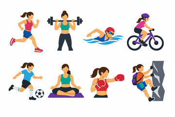 Fototapeta premium Women athletes icons in modern flat style