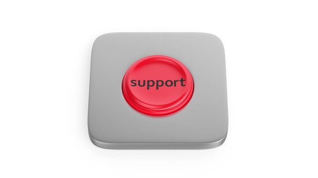 Red round support button on white background