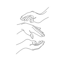 Obraz premium Minimalist line art of hands reaching out symbolizing connection and support in a simple style