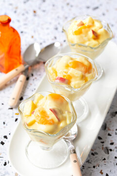 3 sundae dishes filed with Orange Dream Fruit and Pudding Salad