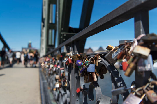 love locks on a bridge in frankfurt germany