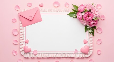 Happy mother's day wishes greeting card with beautiful pink roses and envelope