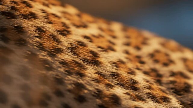 Closeup view of leopard fur showing spots and texture, highlighting animal's natural camouflage in the wild, blurred background