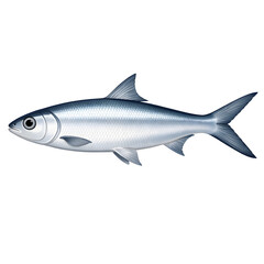 Obraz premium A realistic illustration of a single herring fish depicted in a silvery blue color on white