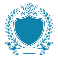Classic shield crest with rose and laurel wreath