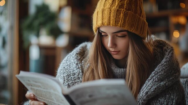 Female Caucasian Adult Reading Astrology Chart in Cozy Setting with Warm Atmosphere, Horoscope, Zodiac and Spiritual Concept,