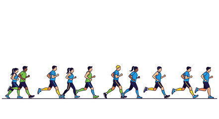 Diverse Group of Runners Competing in a Race on White Background.