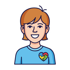 Obraz premium Smiling person with heart puzzle shirt
