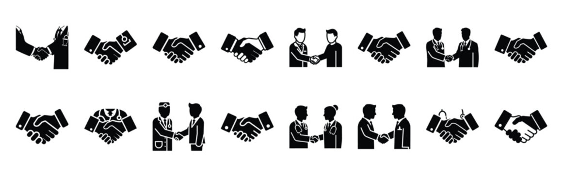 doctor handshake vector icon set multiple style collection. doctor day silhouette medical symbols for healthcare