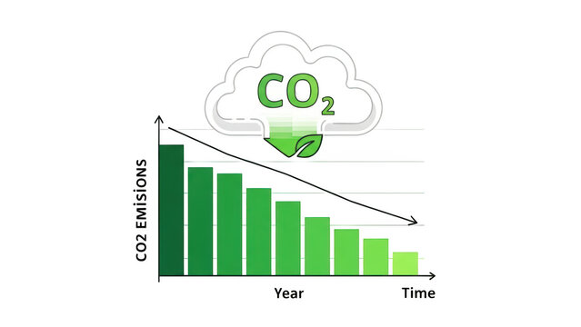 Reduction in co2 emissions over time isolated on transparent background