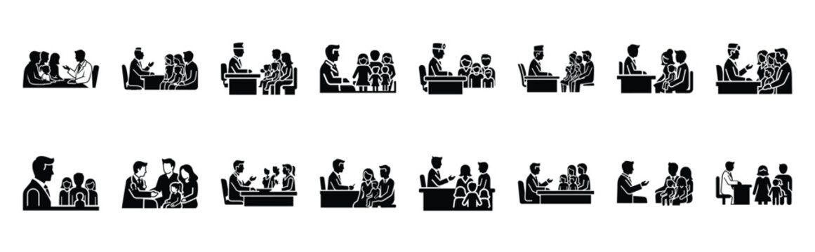 doctor with family vector icon set multiple style collection. doctor day silhouette medical symbols for healthcare