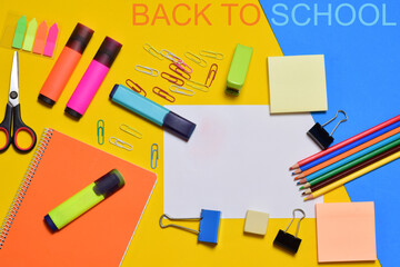 School supplies and back to school, zenith view.