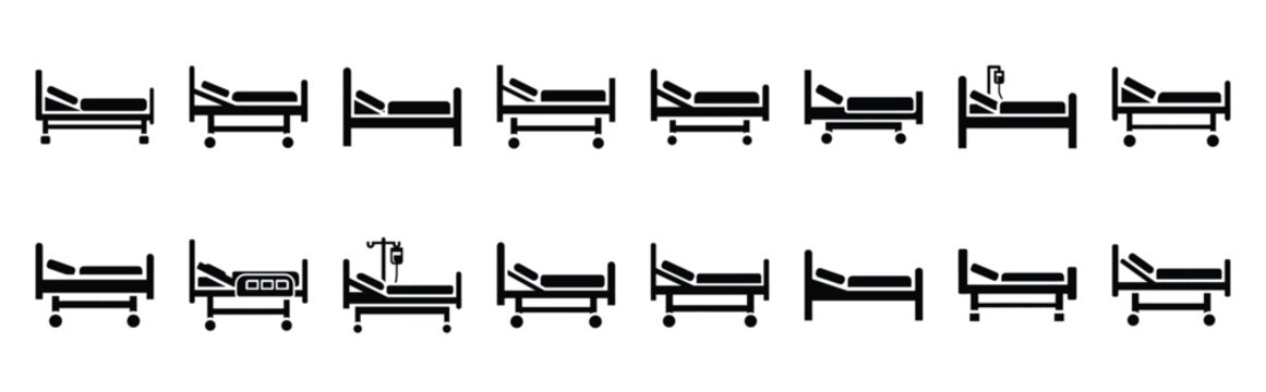 hospital bed vector icon set multiple style collection. doctor day silhouette medical symbols for healthcare