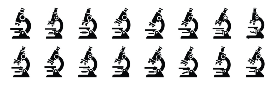 lab microscope vector icon set multiple style collection. doctor day silhouette medical symbols for healthcare