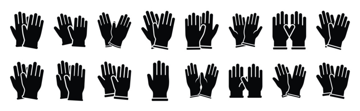 medical gloves vector icon set multiple style collection. doctor day silhouette medical symbols for healthcare